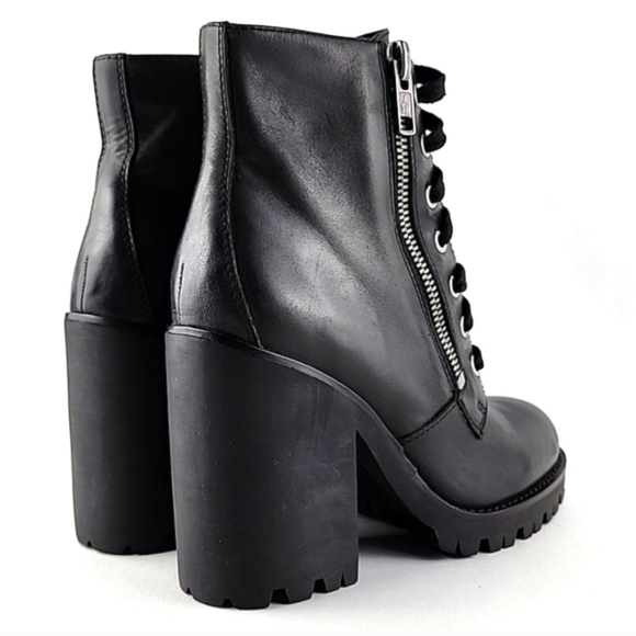 ASH Women's Poker Heeled Black Leather Chunky  Lace Up Dual Zipper Boots Size 37 - Picture 8 of 15